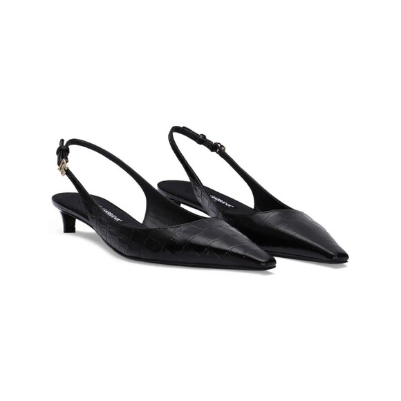 Dolce Gabbana Black Patent Croc Slingback Kitten Heel Pumps 38 US 8 DG Logo NIB - Picture 14 of 16